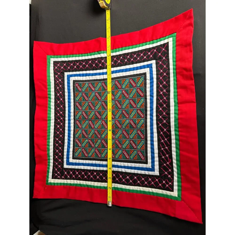 Pair Vintage Hmong Pa Dau Embroidery Textile Wall Art Centerpieces Hand Stitched